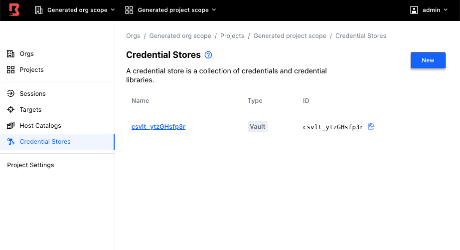 Admin Console Credential Stores