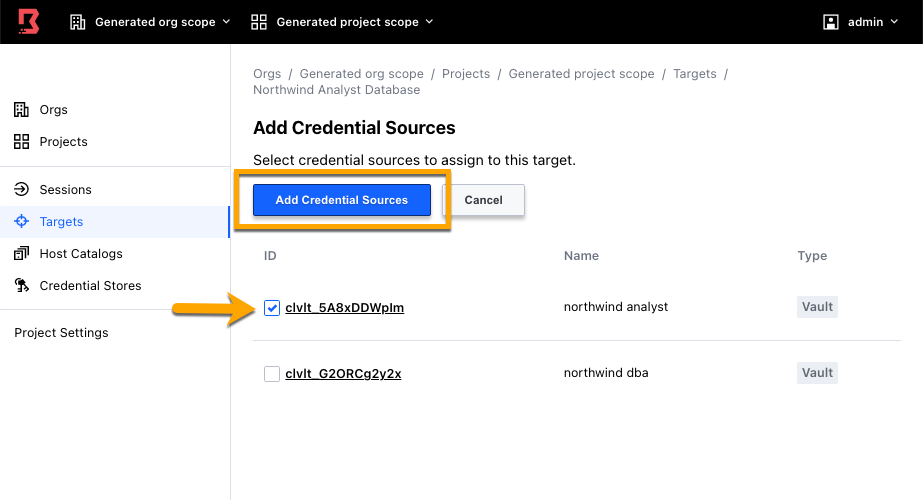 Admin Console Credential Source