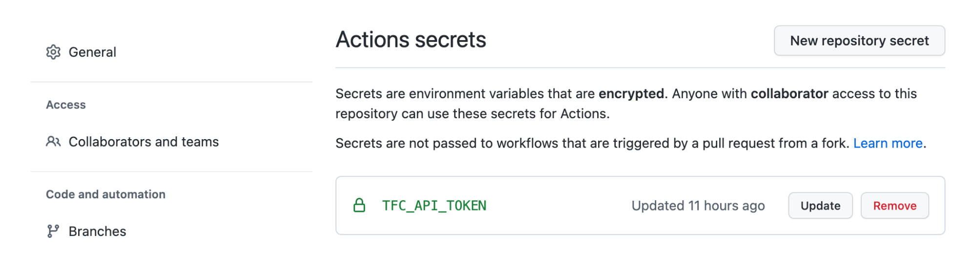 Create Terraform Cloud API Token secrets in forked preview environment repository